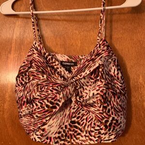 Express Women's Pink and Black Patterned Top